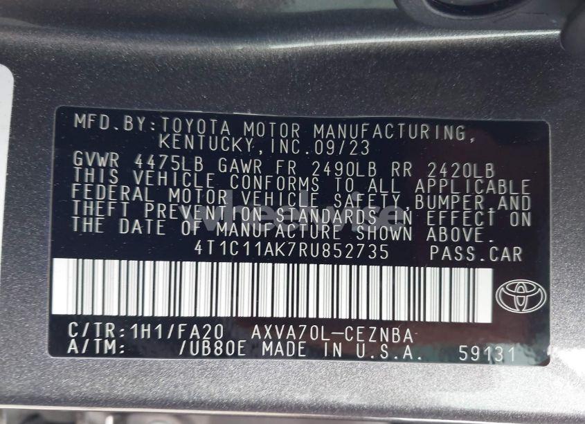 Photo 9 of 2024 Toyota Camry LE (VIN 4T1C11AK7RU852735)