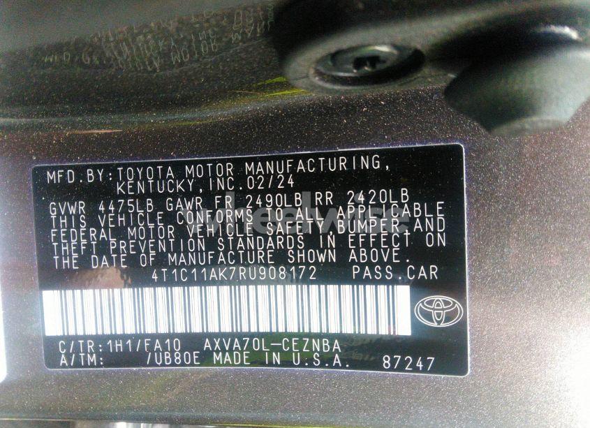 Photo 9 of 2024 Toyota Camry LE (VIN 4T1C11AK7RU908172)