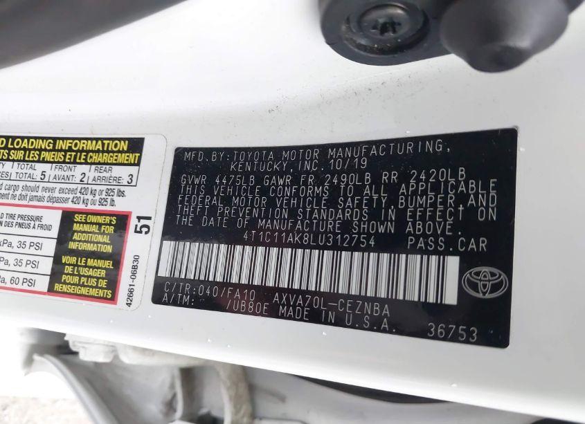 Photo 9 of 2020 Toyota Camry LE (VIN 4T1C11AK8LU312754)