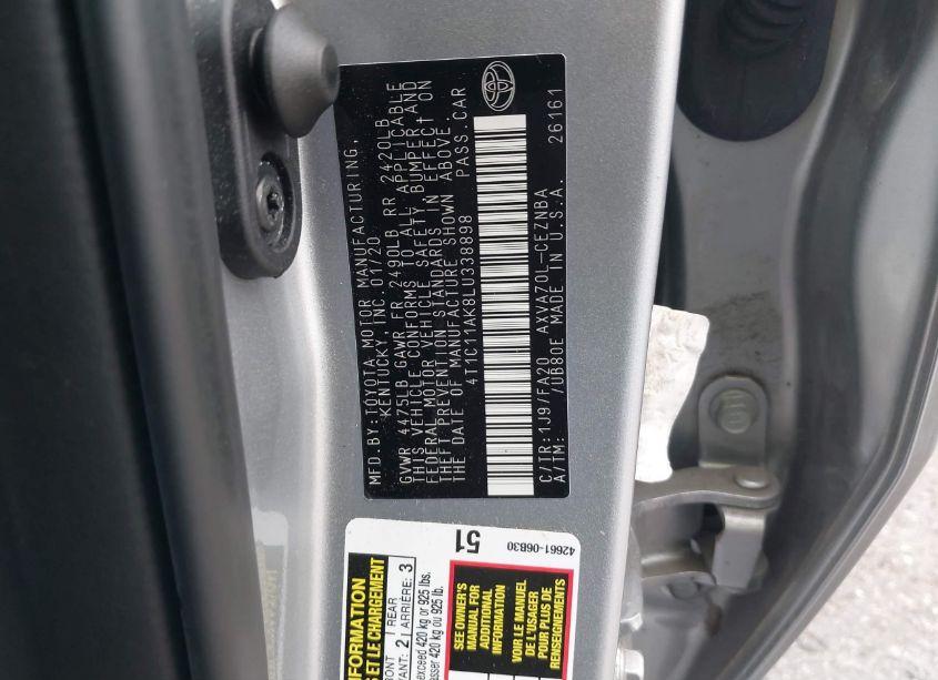 Photo 9 of 2020 Toyota Camry LE (VIN 4T1C11AK8LU338898)