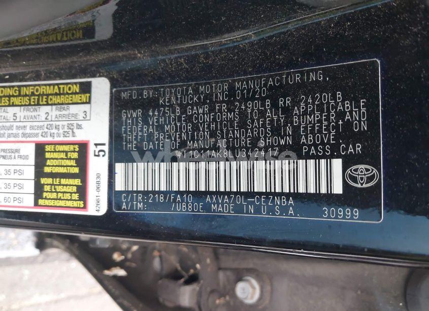 Photo 9 of 2020 Toyota Camry LE (VIN 4T1C11AK8LU342417)