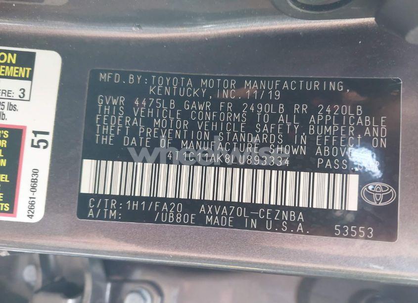 Photo 9 of 2020 Toyota Camry LE (VIN 4T1C11AK8LU893334)