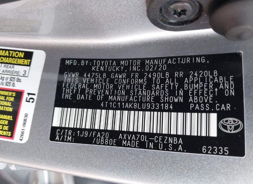 Photo 9 of 2020 Toyota Camry LE (VIN 4T1C11AK8LU933184)