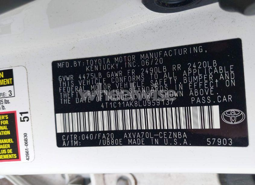 Photo 9 of 2020 Toyota Camry LE (VIN 4T1C11AK8LU959137)