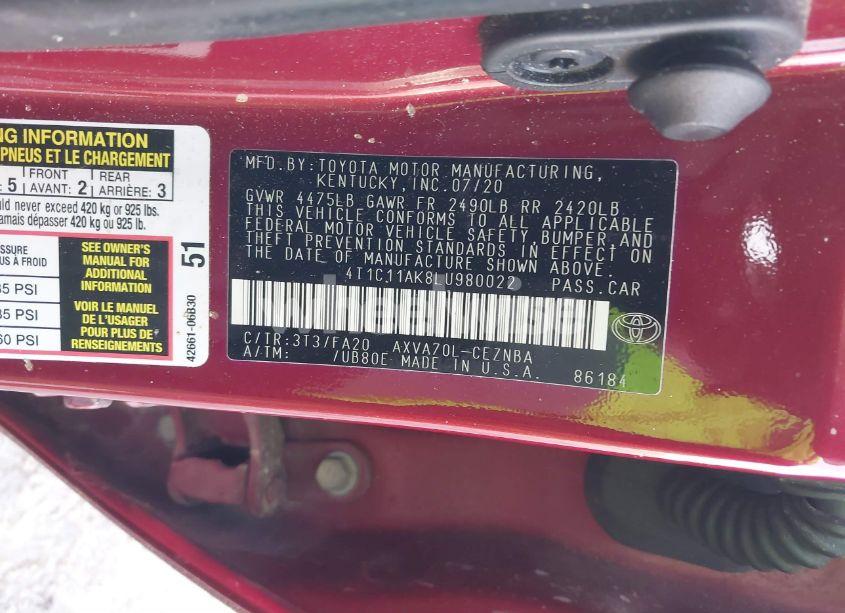 Photo 9 of 2020 Toyota Camry LE (VIN 4T1C11AK8LU980022)