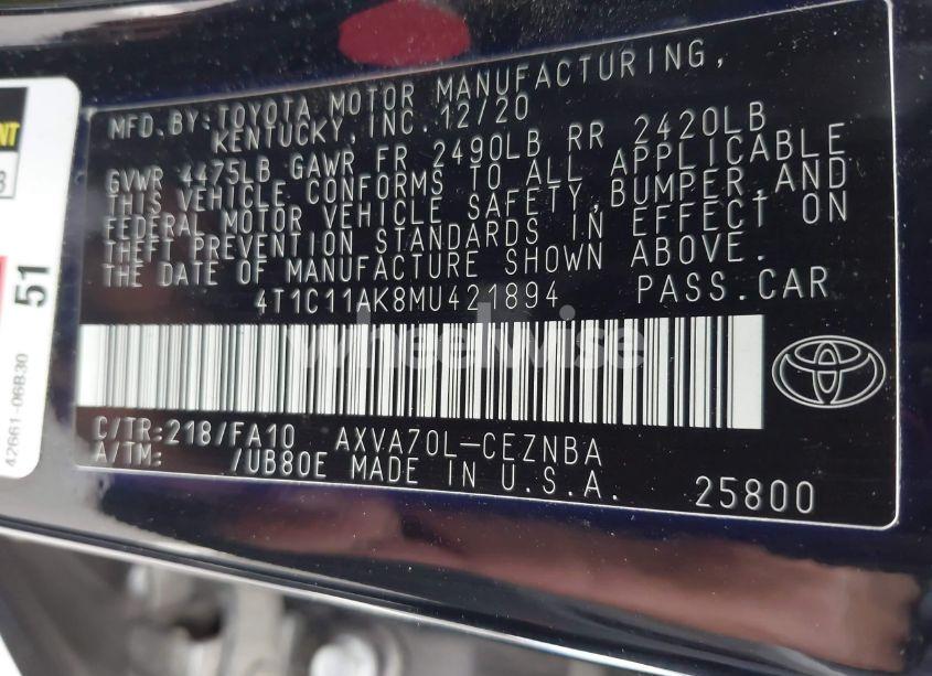 Photo 9 of 2021 Toyota Camry LE (VIN 4T1C11AK8MU421894)