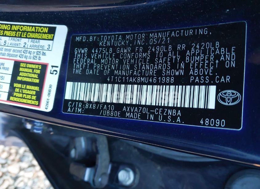 Photo 9 of 2021 Toyota Camry LE (VIN 4T1C11AK8MU461988)