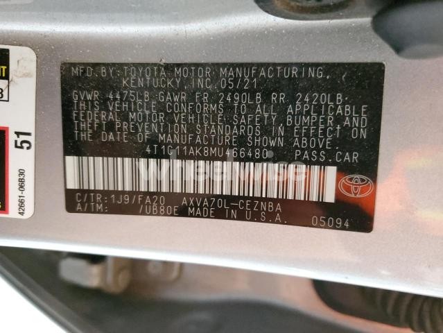 Photo 13 of 2021 TOYOTA CAMRY LE (VIN 4T1C11AK8MU466480)