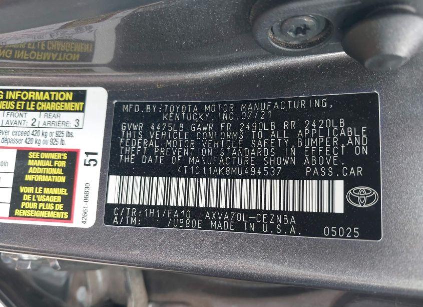 Photo 9 of 2021 Toyota Camry LE (VIN 4T1C11AK8MU494537)