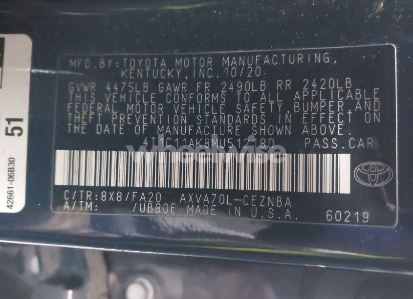 Photo 9 of 2021 Toyota Camry LE (VIN 4T1C11AK8MU512180)