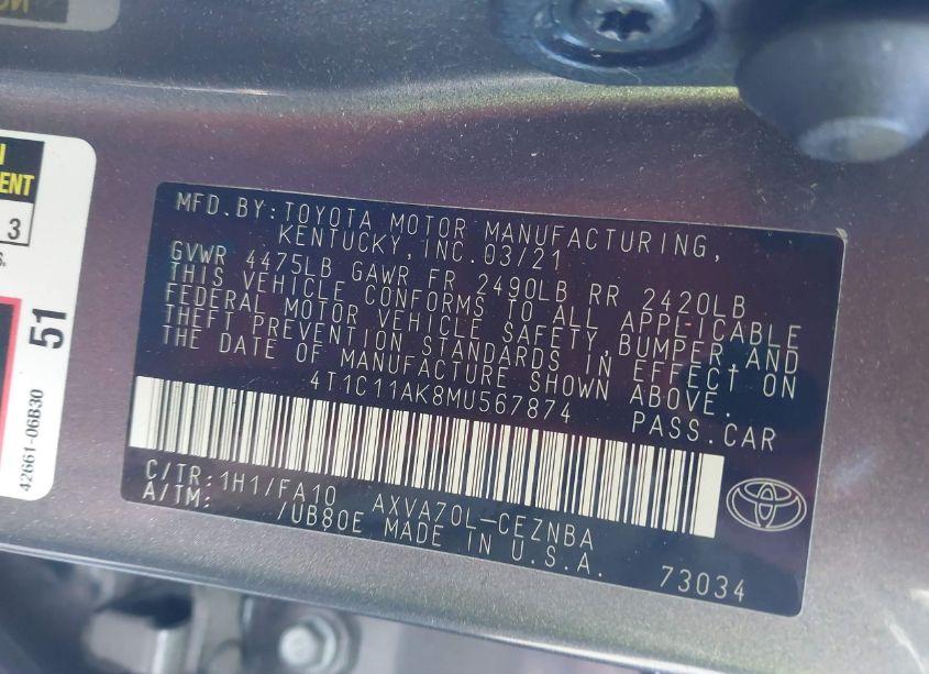 Photo 9 of 2021 Toyota Camry LE (VIN 4T1C11AK8MU567874)