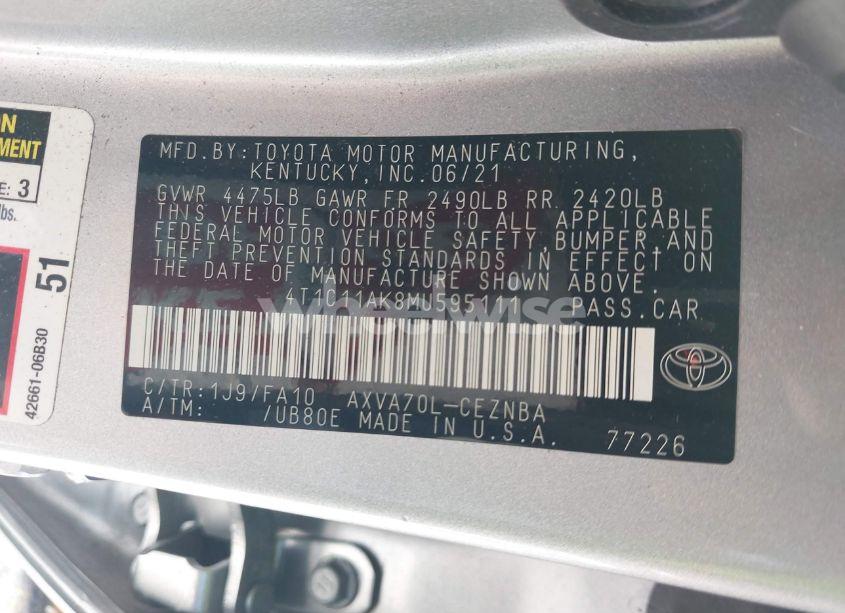 Photo 9 of 2021 Toyota Camry LE (VIN 4T1C11AK8MU595111)