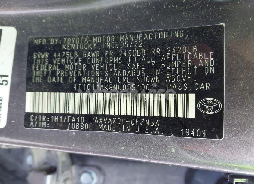 Photo 9 of 2022 Toyota Camry LE (VIN 4T1C11AK8NU055100)