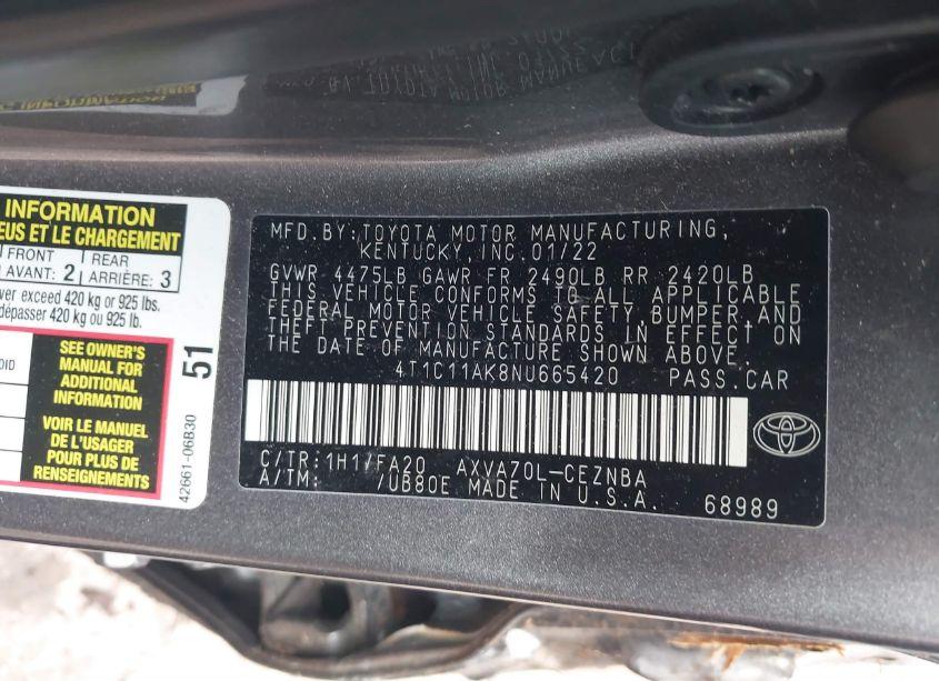 Photo 9 of 2022 Toyota Camry LE (VIN 4T1C11AK8NU665420)