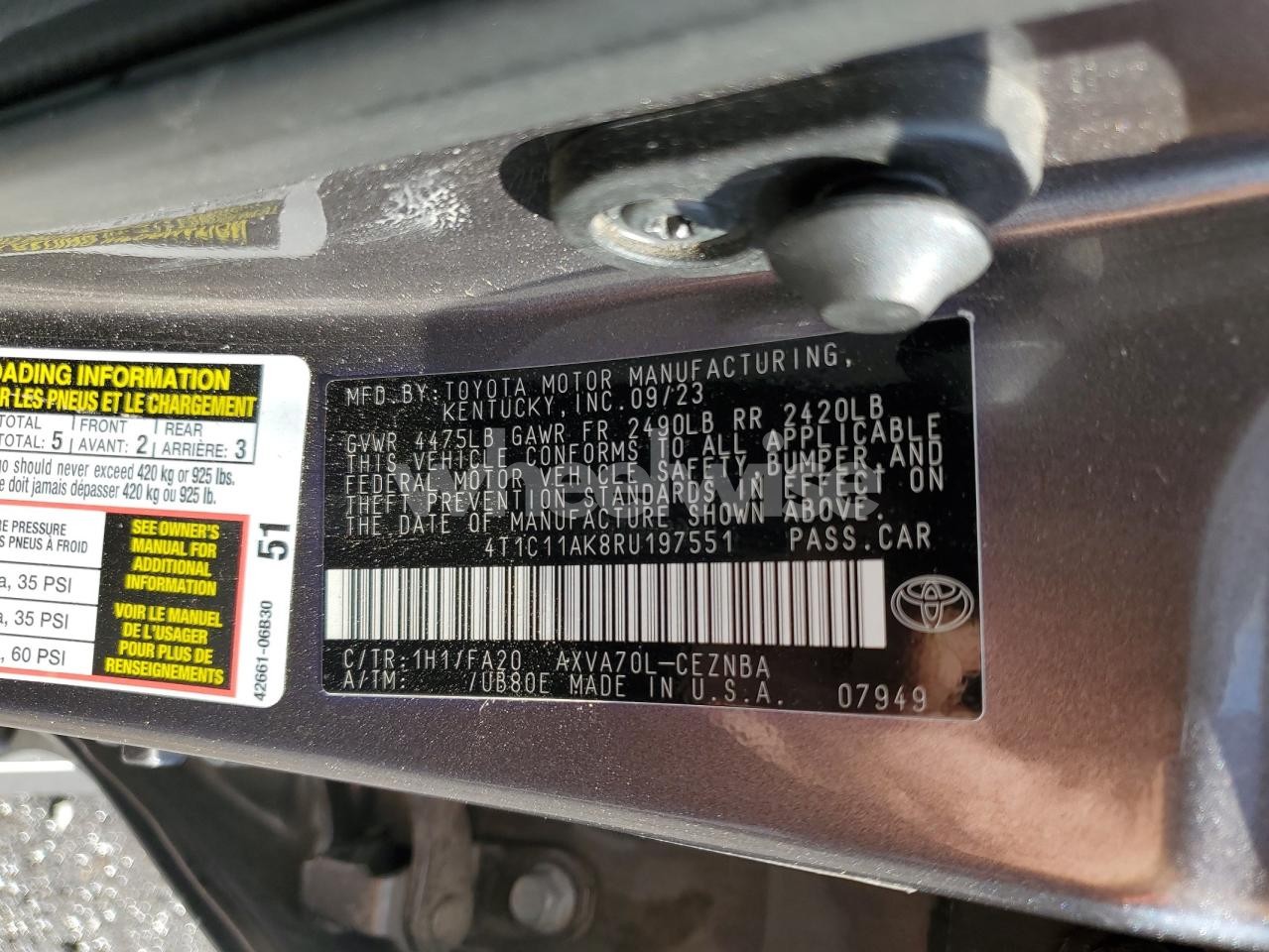 Photo 12 of 2024 TOYOTA CAMRY LE (VIN 4T1C11AK8RU197551)