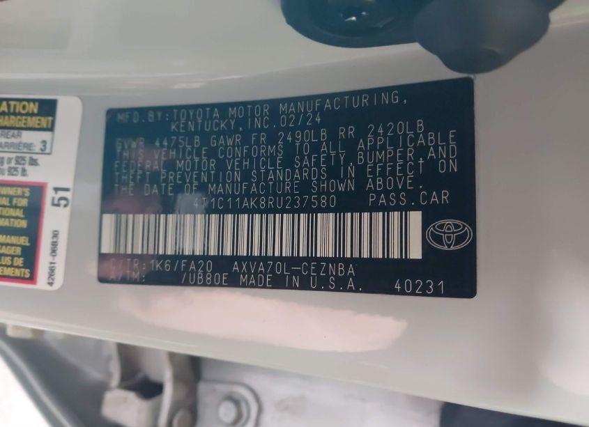 Photo 9 of 2024 Toyota Camry LE (VIN 4T1C11AK8RU237580)