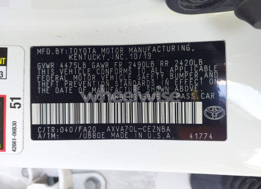 Photo 9 of 2020 Toyota Camry LE (VIN 4T1C11AK9LU315906)