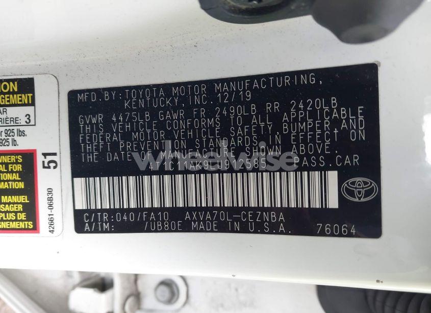 Photo 9 of 2020 Toyota Camry LE (VIN 4T1C11AK9LU912585)