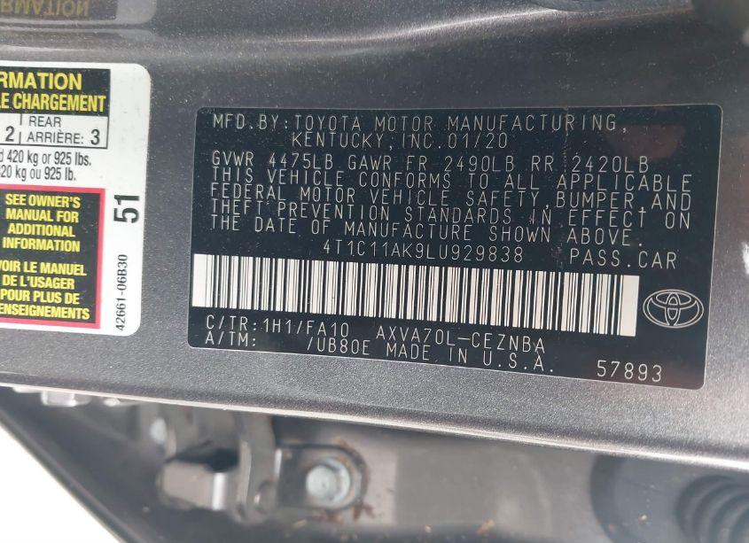 Photo 9 of 2020 Toyota Camry LE (VIN 4T1C11AK9LU929838)