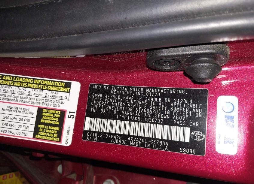 Photo 9 of 2020 Toyota Camry LE (VIN 4T1C11AK9LU930732)