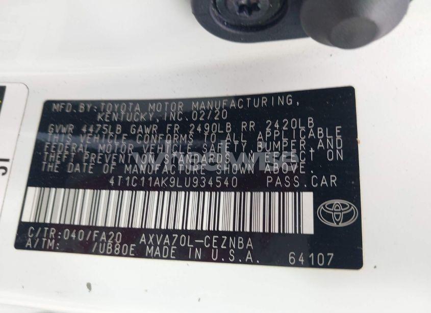Photo 9 of 2020 Toyota Camry LE (VIN 4T1C11AK9LU934540)