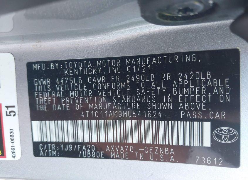 Photo 9 of 2021 Toyota Camry LE (VIN 4T1C11AK9MU541624)