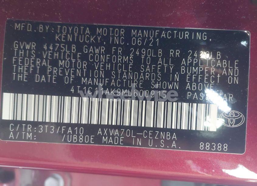 Photo 9 of 2021 Toyota Camry LE (VIN 4T1C11AK9MU600915)