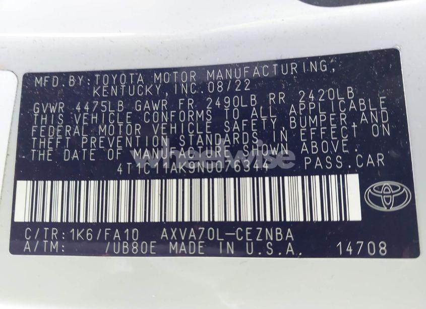 Photo 9 of 2022 Toyota Camry LE (VIN 4T1C11AK9NU076344)