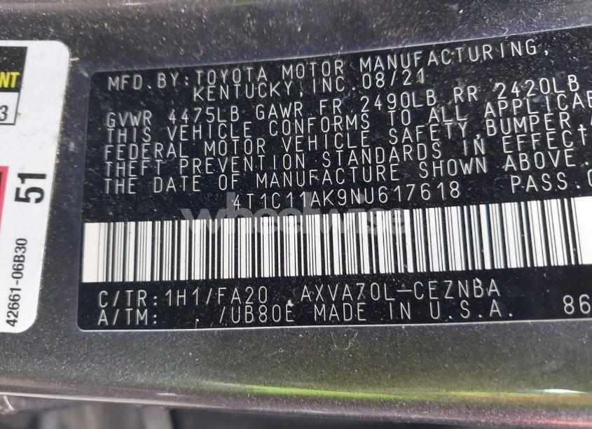 Photo 9 of 2022 Toyota Camry LE (VIN 4T1C11AK9NU617618)