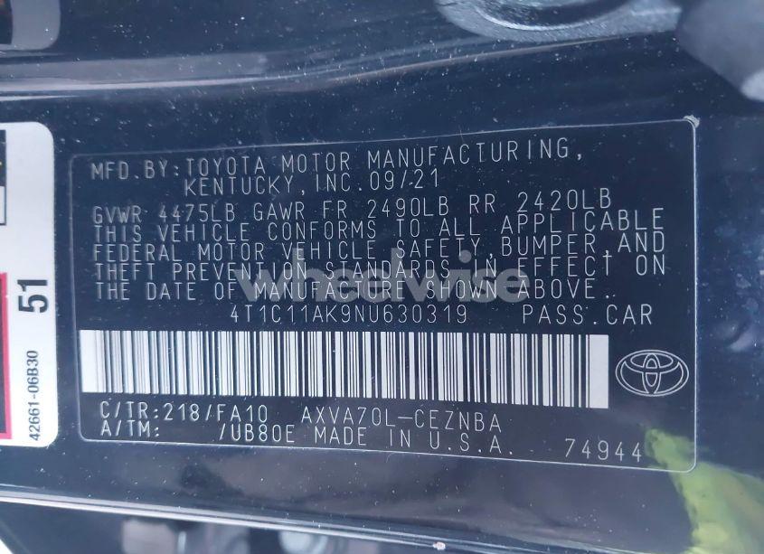 Photo 9 of 2022 Toyota Camry LE (VIN 4T1C11AK9NU630319)