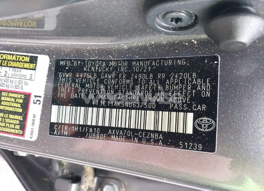 Photo 9 of 2022 Toyota Camry LE (VIN 4T1C11AK9NU637500)