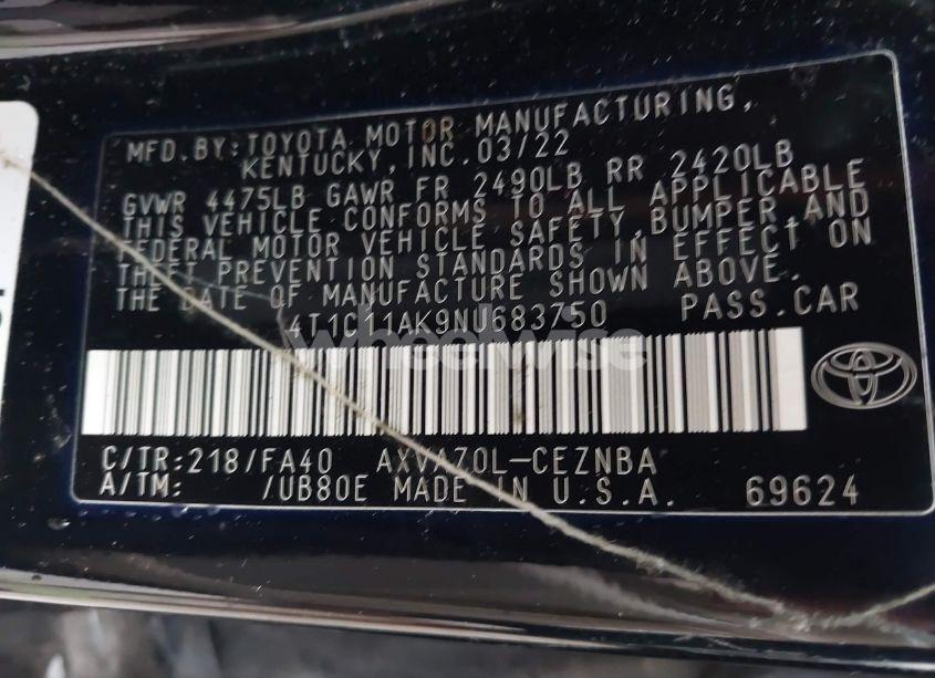 Photo 9 of 2022 Toyota Camry LE (VIN 4T1C11AK9NU683750)