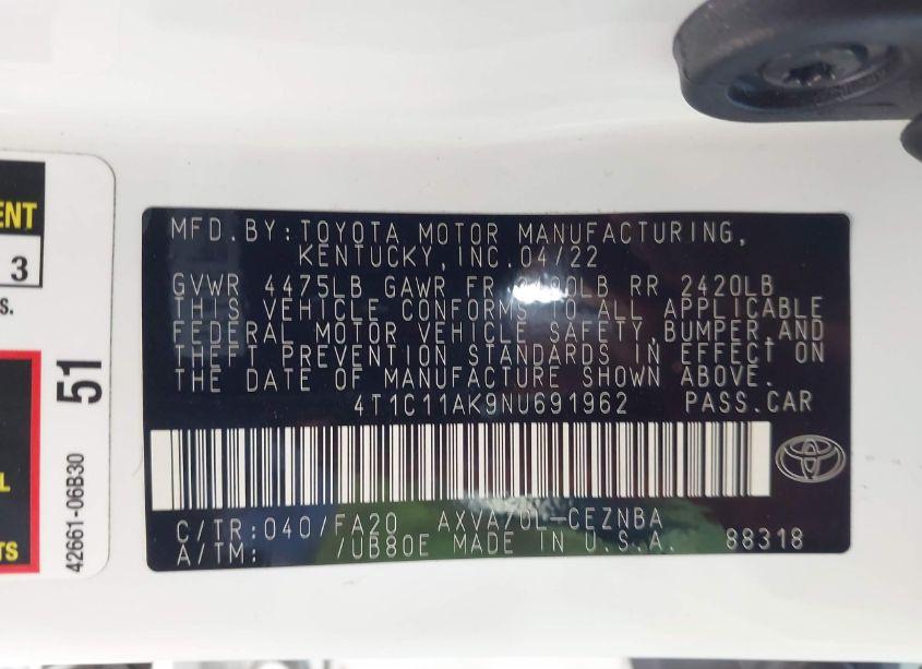 Photo 9 of 2022 Toyota Camry LE (VIN 4T1C11AK9NU691962)