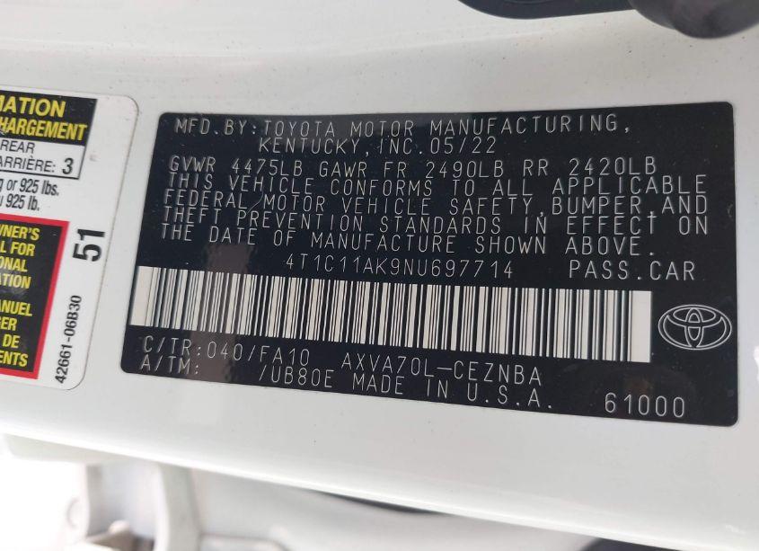 Photo 9 of 2022 Toyota Camry LE (VIN 4T1C11AK9NU697714)