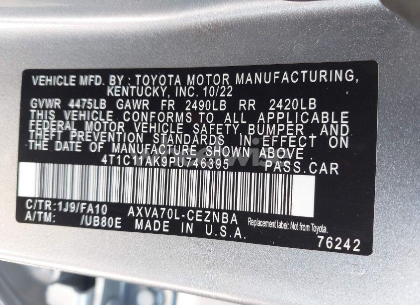 Photo 9 of 2023 Toyota Camry LE (VIN 4T1C11AK9PU746395)