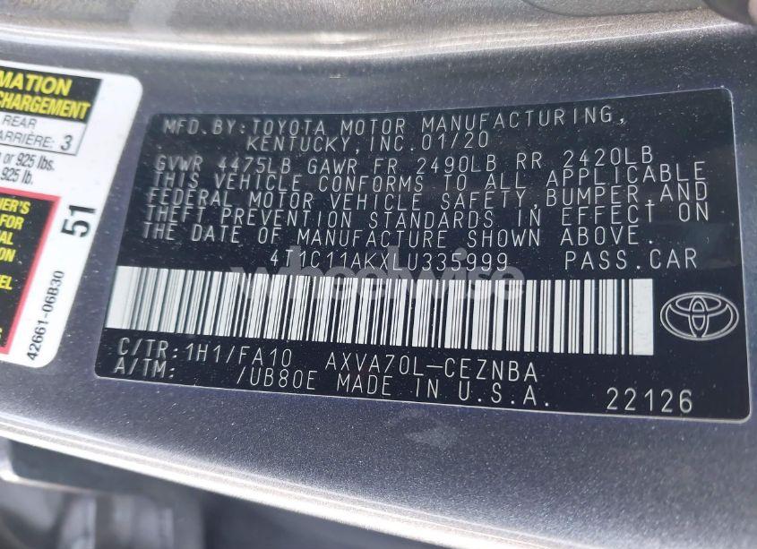 Photo 9 of 2020 Toyota Camry LE (VIN 4T1C11AKXLU335999)