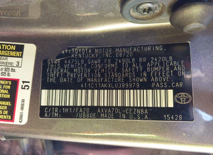 Photo 9 of 2020 Toyota Camry LE (VIN 4T1C11AKXLU389979)