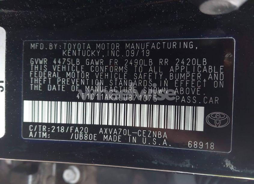 Photo 9 of 2020 Toyota Camry LE (VIN 4T1C11AKXLU871075)