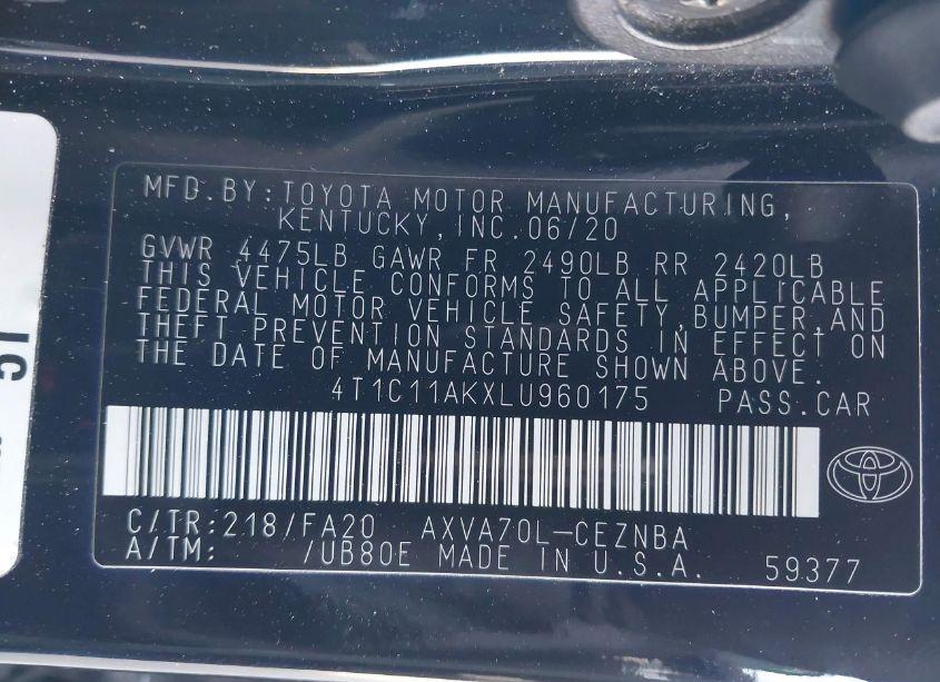 Photo 9 of 2020 Toyota Camry LE (VIN 4T1C11AKXLU960175)