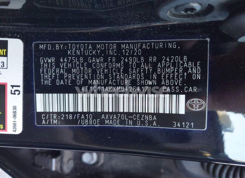 Photo 9 of 2021 Toyota Camry LE (VIN 4T1C11AKXMU426417)