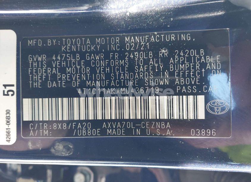 Photo 9 of 2021 Toyota Camry LE (VIN 4T1C11AKXMU436719)