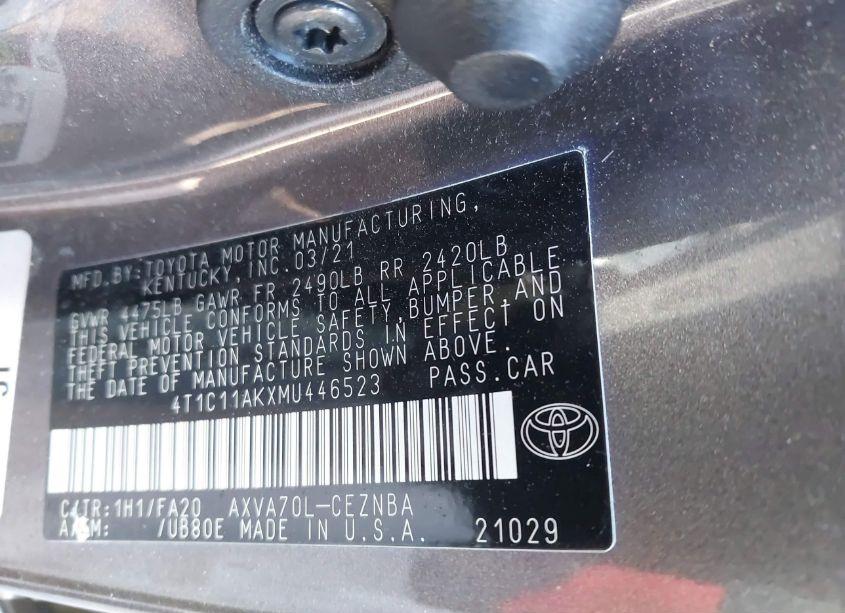 Photo 9 of 2021 Toyota Camry LE (VIN 4T1C11AKXMU446523)