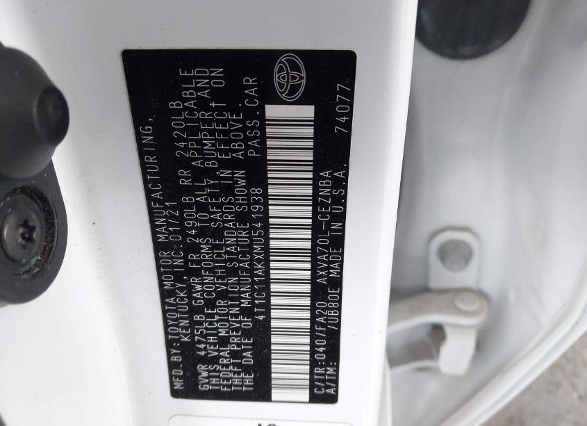 Photo 9 of 2021 Toyota Camry LE (VIN 4T1C11AKXMU541938)