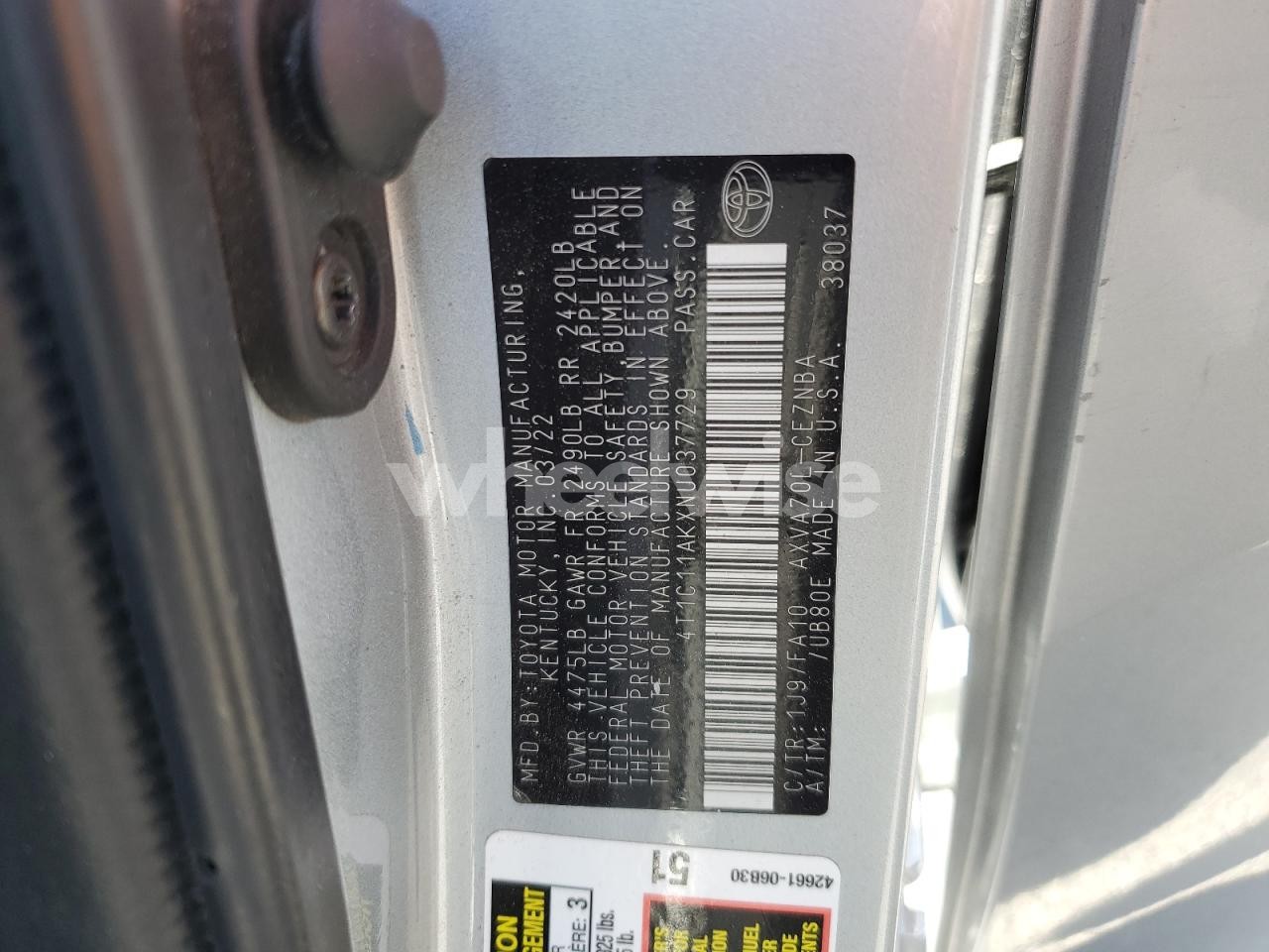 Photo 13 of 2022 TOYOTA CAMRY LE (VIN 4T1C11AKXNU037729)