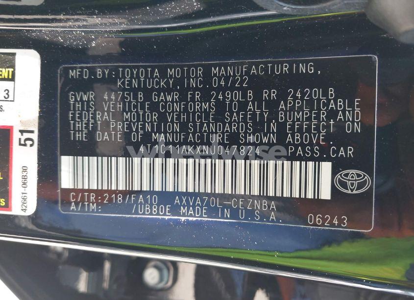 Photo 9 of 2022 Toyota Camry LE (VIN 4T1C11AKXNU047824)