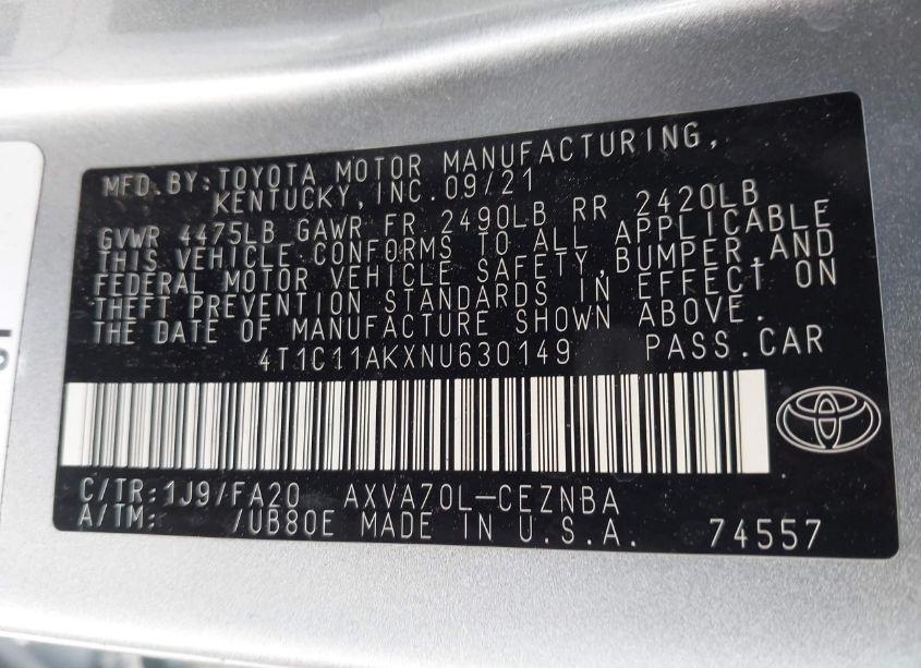 Photo 9 of 2022 Toyota Camry LE (VIN 4T1C11AKXNU630149)