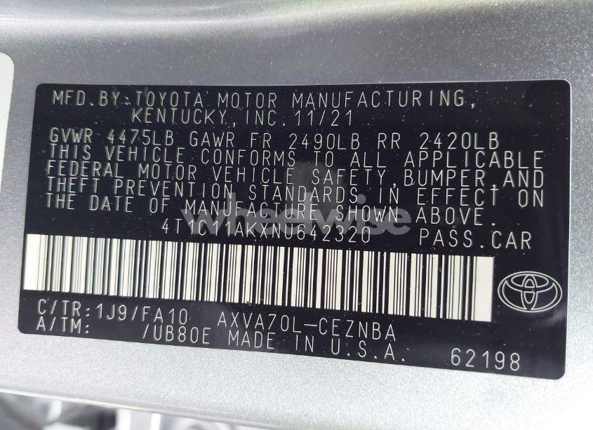 Photo 9 of 2022 Toyota Camry LE (VIN 4T1C11AKXNU642320)