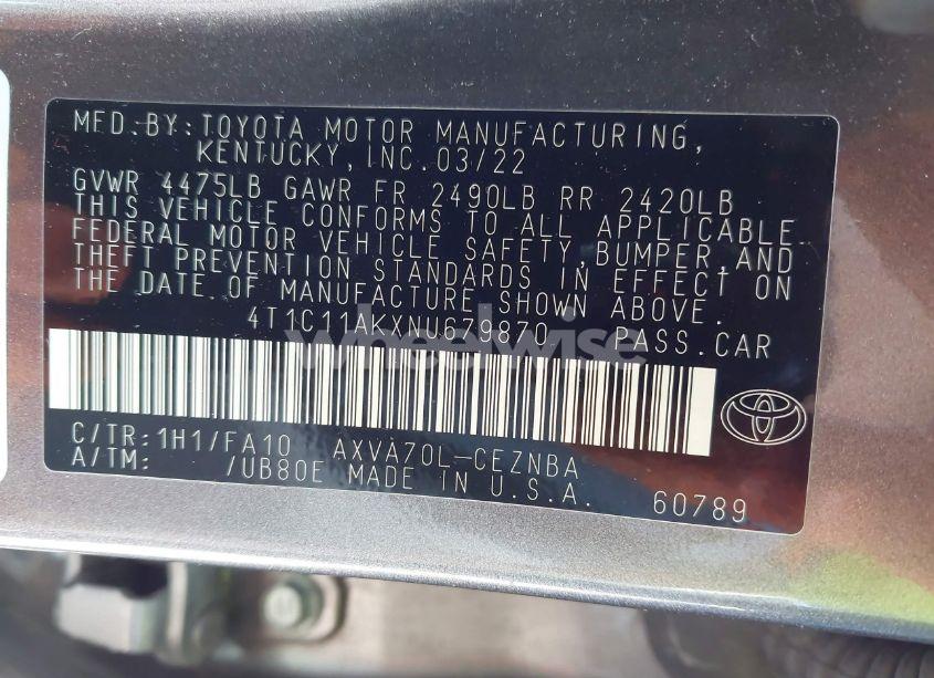 Photo 9 of 2022 Toyota Camry LE (VIN 4T1C11AKXNU679870)