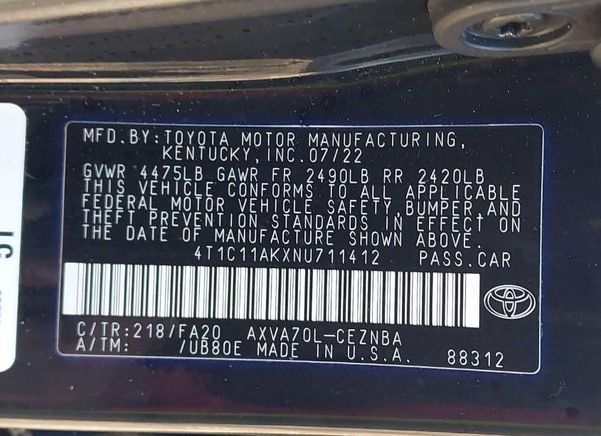 Photo 9 of 2022 Toyota Camry LE (VIN 4T1C11AKXNU711412)