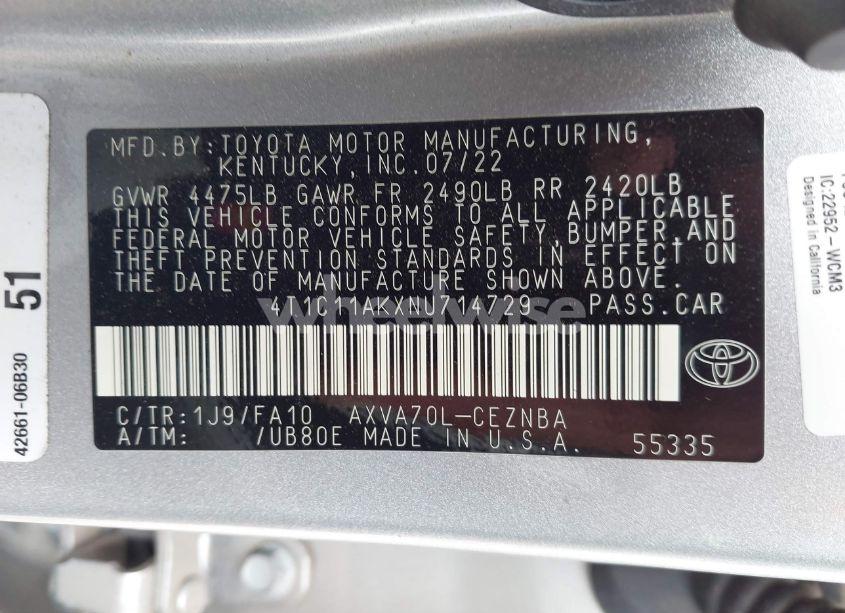 Photo 9 of 2022 Toyota Camry LE (VIN 4T1C11AKXNU714729)